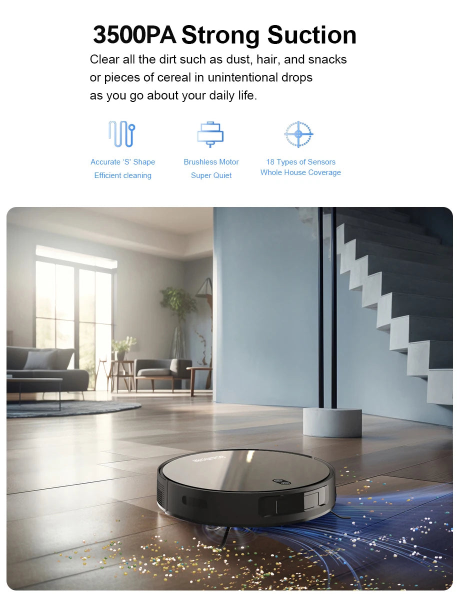 Robot Vacuum Cleaner Combo Mop,3500PA Suction Robotic,WiFi/Voice Control,Auto-Recharge,Pet Hair For Home Vacuum Cleaning Robot