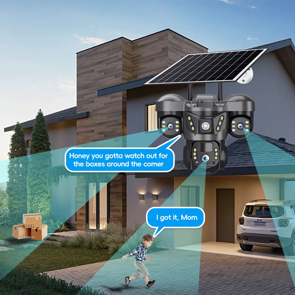 3 Lens 4G Solar Camera HD 15MP 8K Outdoor PTZ Waterproof Night Vision Two-Way Audio V380 Camera Mobile Tracking CCTV IP Camera