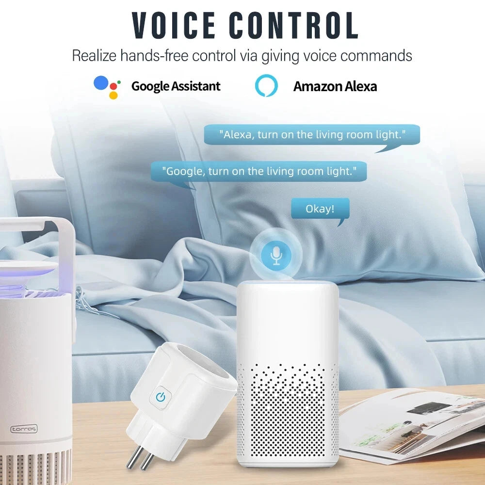 Tuya WiFi Smart Plug 16A/20A EU Smart Socket Power Outlet Mini Smart Plug for HomeKit SmartThings Works with Siri Alexa Google