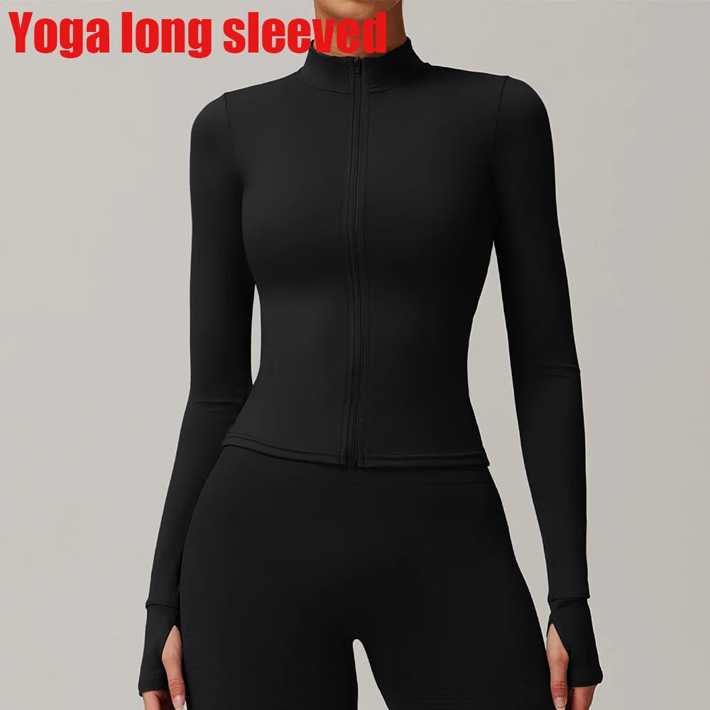 Yoga Long Sleeve Sports Jacket Women's Zip Fitness Yoga Shirt Slim Fit Gym Top Activewear Running Coats Workout Cycling Clothes
